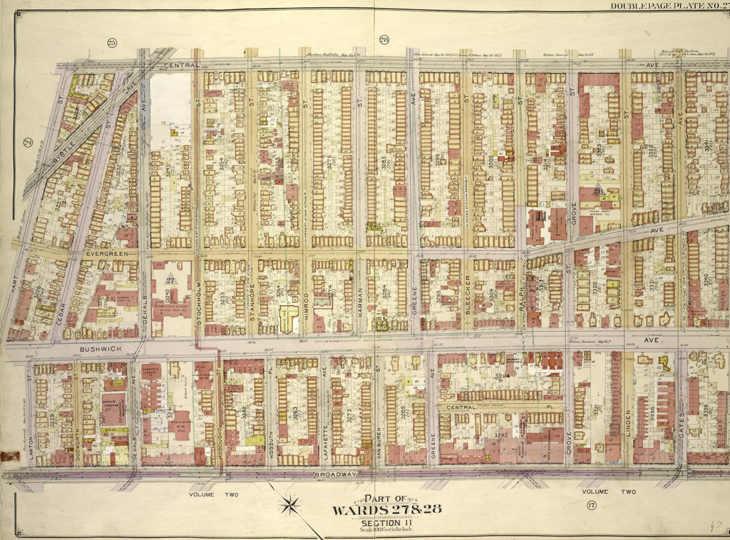 Detail of Map bounded by Central Ave., Palmetto St; Including Broadway, Lawton St., Hart St., New York by Anonymous