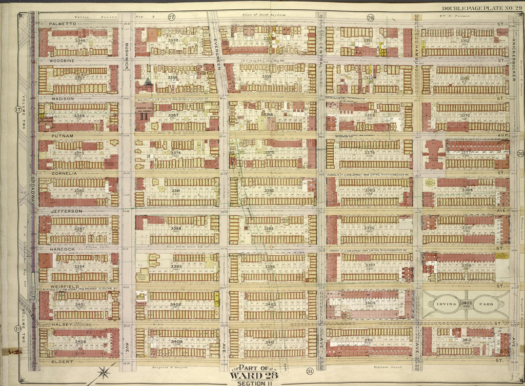 Detail of Map bounded by Palmetto St., Knickerbocker Ave; Including Eldert St., Broadway, New York by Anonymous