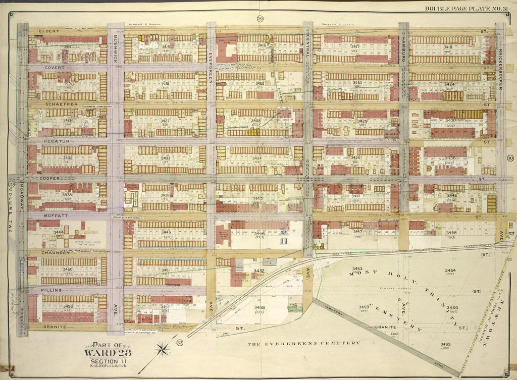 Detail of Map bounded by Eldert St., Knickerbocker Ave; Including Granite St., Broadway, New York by Anonymous