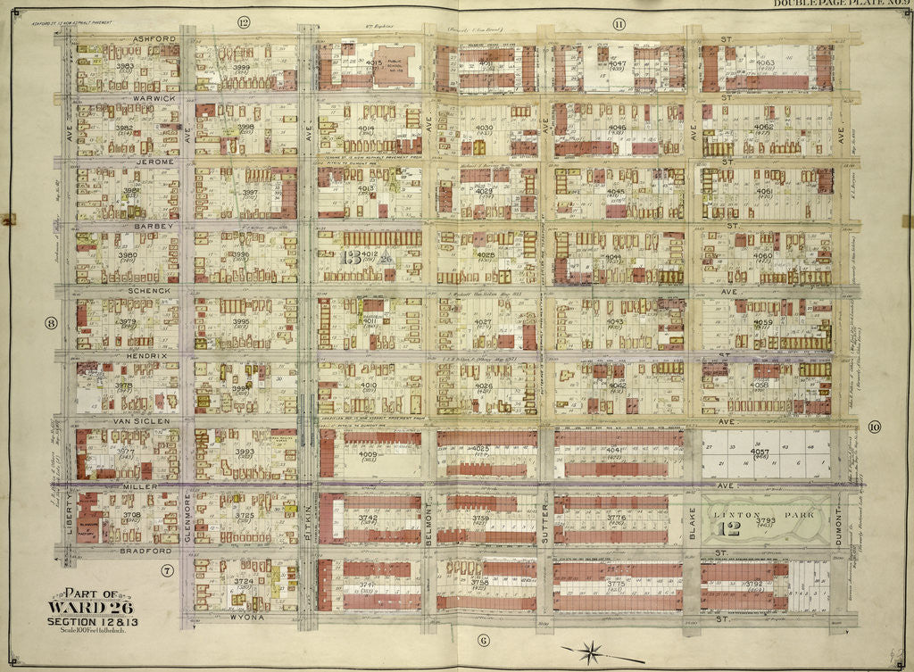 Detail of Map bounded by Ashford St., Dumont Ave., Wyona St; Including Glenmore Ave., Bradford St., Liberty Ave., New York by Anonymous
