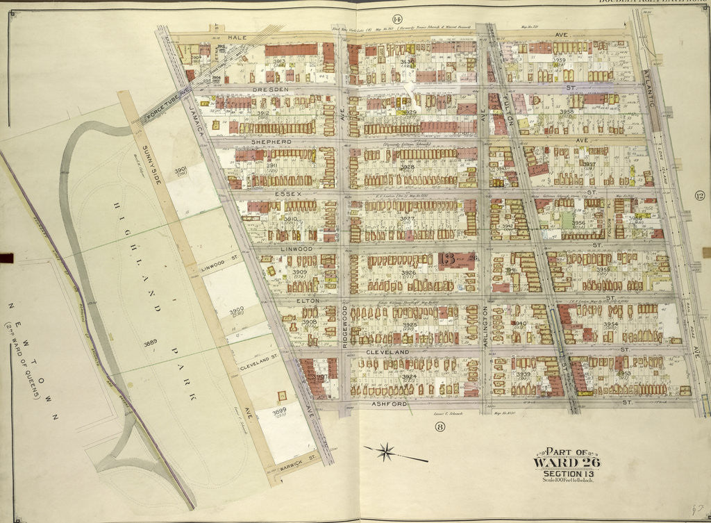 Detail of Map bounded by Hale Ave., Atlantic Ave., Ashford St; Including Jamaica Ave., Warwick St., Sunnyside Ave., New York by Anonymous