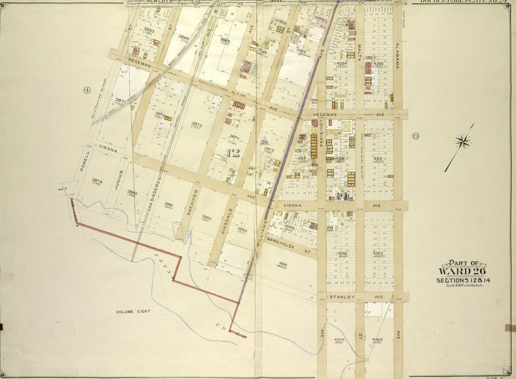 Detail of Map bounded by Newlots Ave., Alabama Ave., Stanley Ave; Including Fresh Creek, E. 107th St., Powell St., New York by Anonymous