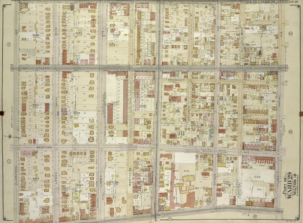 Detail of Map bounded by Nostrand Ave., Tilden Ave. Vernon Ave; Including Flatbush Ave., Clarkson Ave., New York by Anonymous