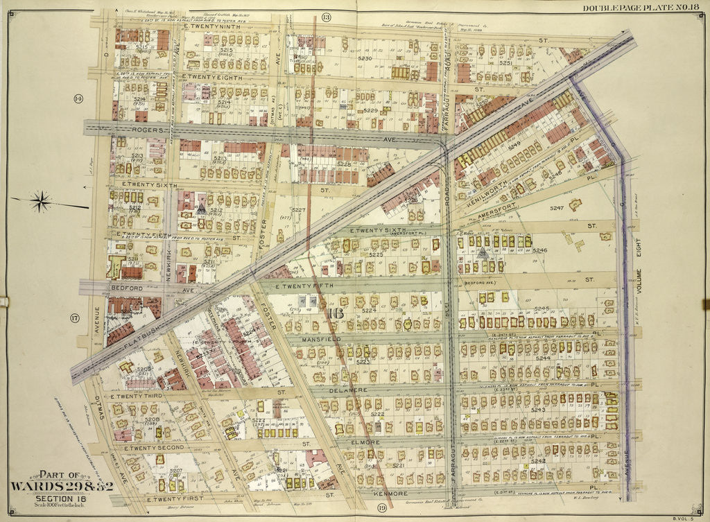Detail of Map bounded by E. 29th St., Avenue G, Kenmore Pl; Including E. 21st St., Ditmas Ave., Avenue D., New York by Anonymous