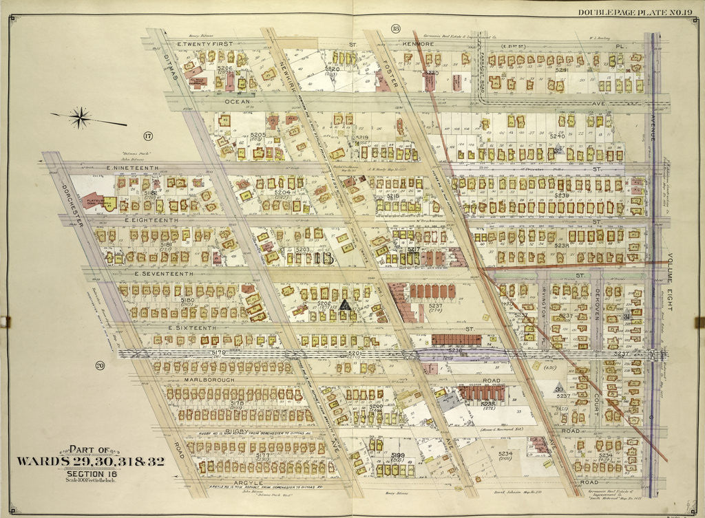 Detail of Map bounded by E. 21st St., Kenmore Pl., Avenue G, Argyle Road; Including Dorchester Road, E. 19th St., Ditmas Ave., New York by Anonymous