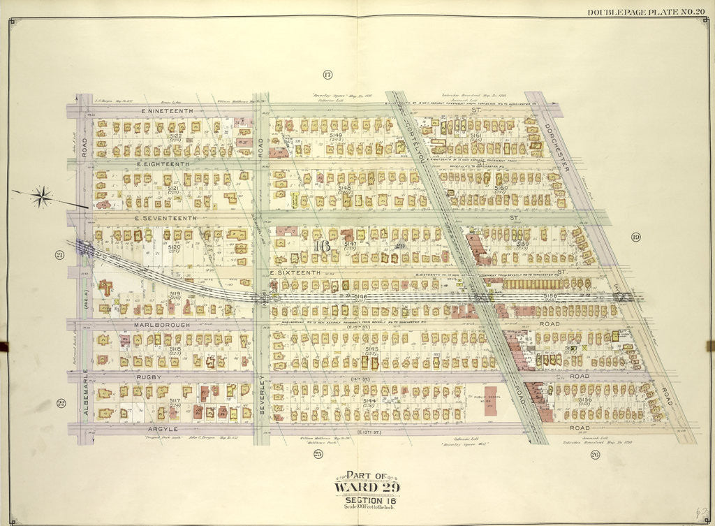 Detail of Map bounded by E. 19th St., Dorchster Road; Including Argyle Road E. 13th St., Albemarle Road Avenue A., New York by Anonymous