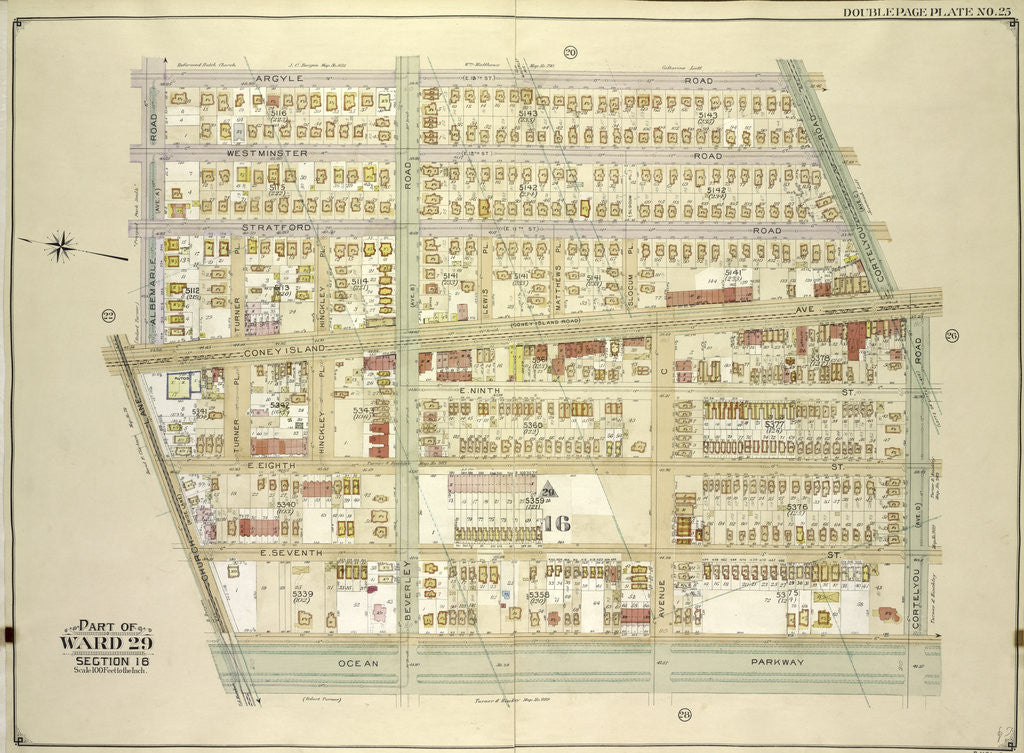 Detail of Map bounded by Argyle Road, Cortelyou Road, Ocean Parkway; Including Church Lane, Albemarle Road., New York by Anonymous