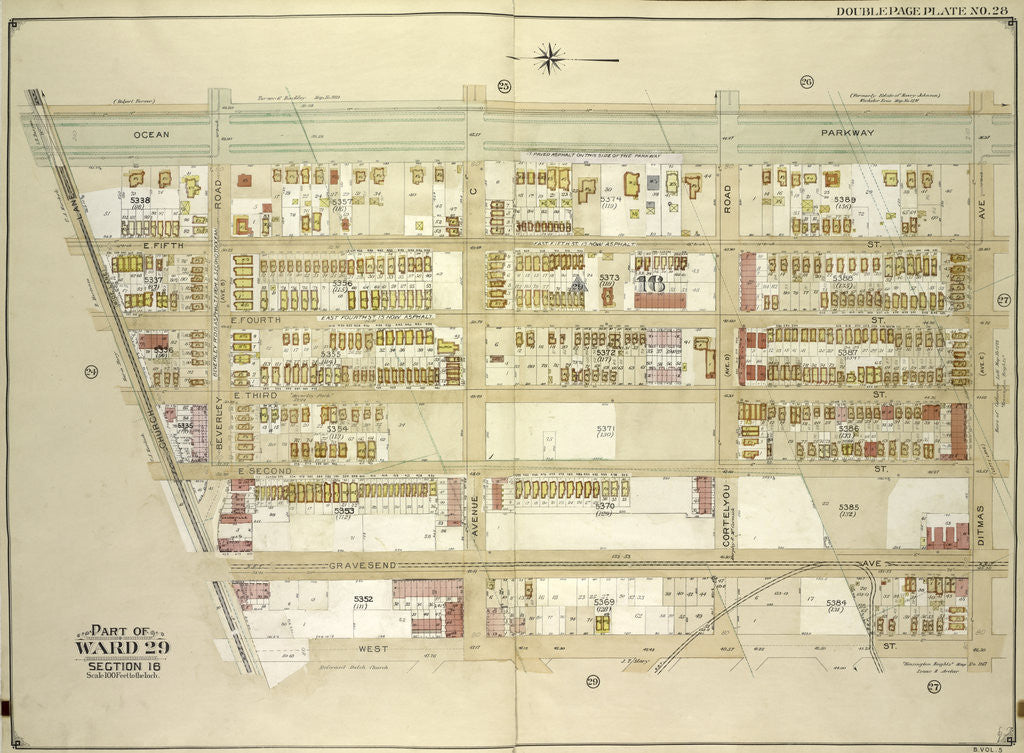 Detail of Map bounded byOcean Parkway, Ditmas Ave; Including West St., Church Lane., New York by Anonymous