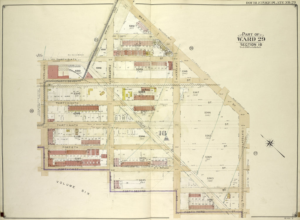 Detail of Map bounded by West St., 16th Ave., 43rd St., 42nd St; Including 41st St., 13th Ave., 36th St., Church Lane, New York by Anonymous