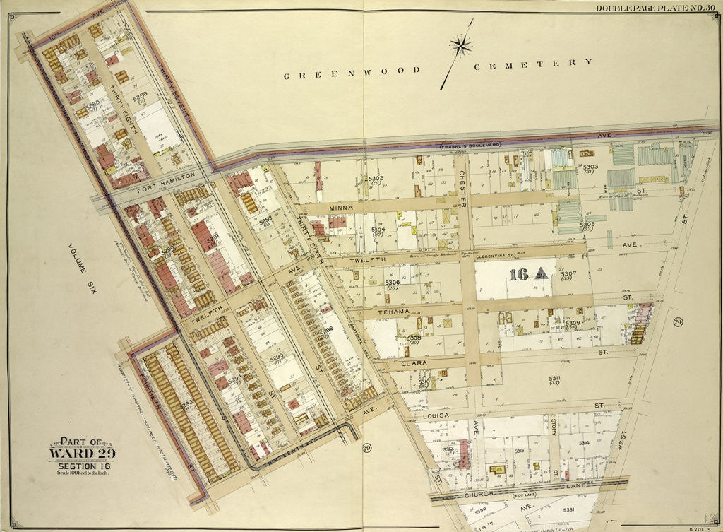 Detail of Map bounded by 37th Ave. Franklin Blvd., West St., 14th Ave., 36th St; Including 13th Ave., 14th St., 39th St., New York by Anonymous