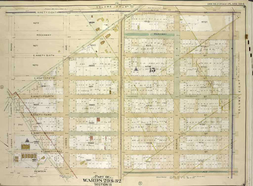 Detail of Map bounded by E. Ninety Eight St., Avenue B; Including Remsen Ave., Lenox Road, New York by Anonymous