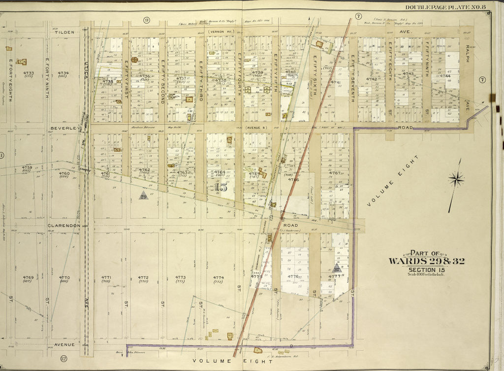 Detail of Map bounded by Tilden Ave., Ralph Ave., Beverley Road Avenue B; Including E. 57th St., Avenue D, E. 48th St., New York by Anonymous