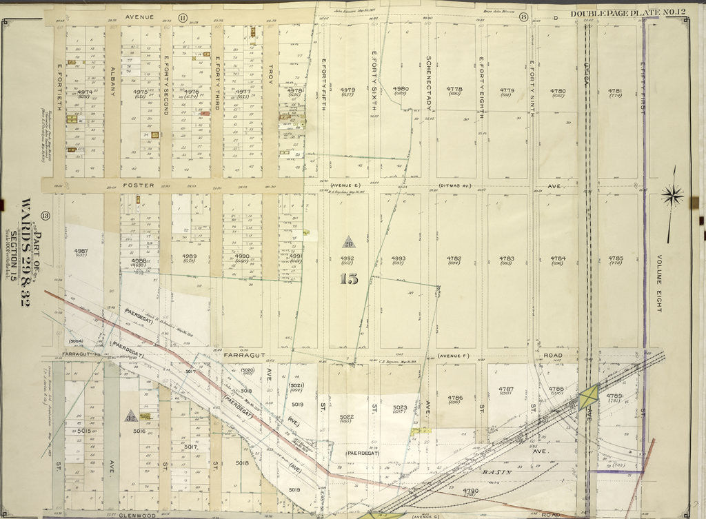 Detail of Map bounded by Avenue D, E. 51st St; Including Clenwood Road Avenue G, E. 40th St., New York by Anonymous