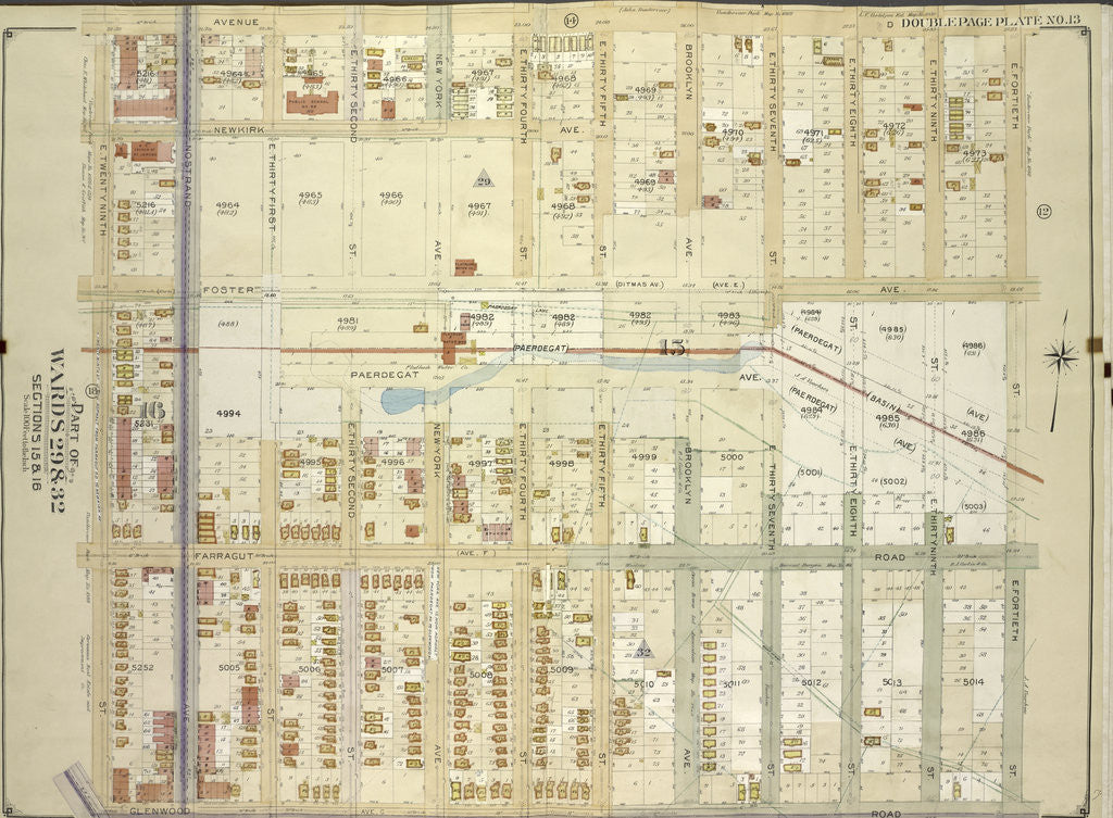 Detail of Map bounded by Avenue D, E. 40th St; Including Glenwood Road, E. 29th St., New York by Anonymous
