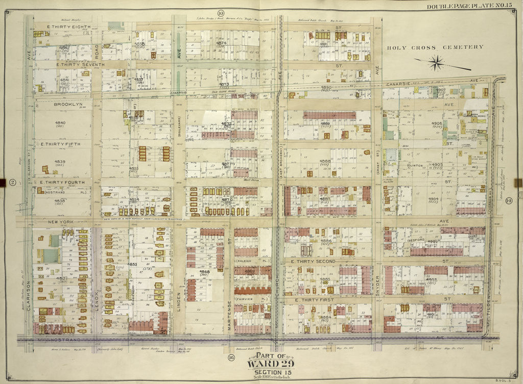 Detail of Map bounded by E. 38th St., Canarsie Ave., Tilden Ave. Vernon Ave; Including Nostrand Ave., Clarkson Ave., New York by Anonymous
