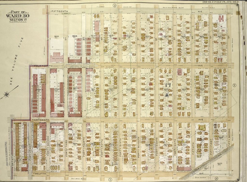 Detail of Map bounded by 15th Ave., 42nd St., New Utrecht Ave., 12th Ave; Including 40th St., 13th Ave., 41st St., 42nd St., 14th Ave., New York by Anonymous