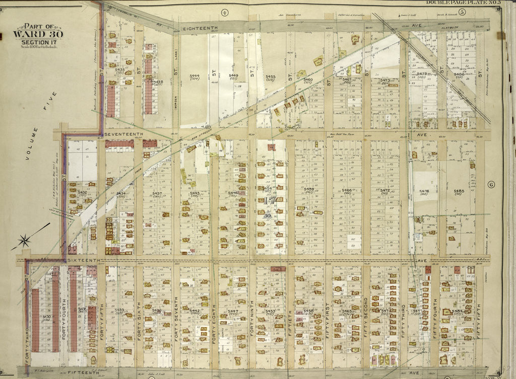 Detail of Map bounded by 18th Ave., 55th St., 15th Ave; Including 43rd St., 16th Ave., 44th St., 45th St., New York by Anonymous