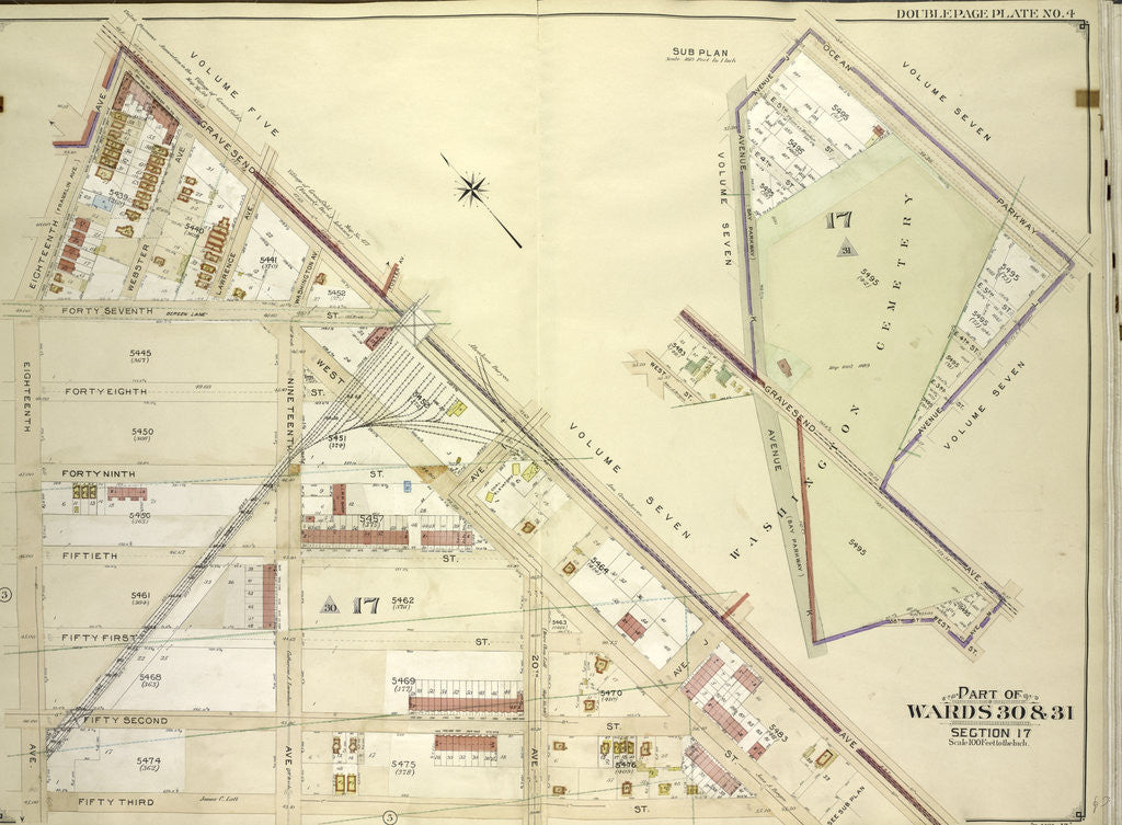 Detail of Map bounded by Ocean Parkway, Avenue L, Avenue M, West St; Including 58th St., Avenue K., New York by Anonymous