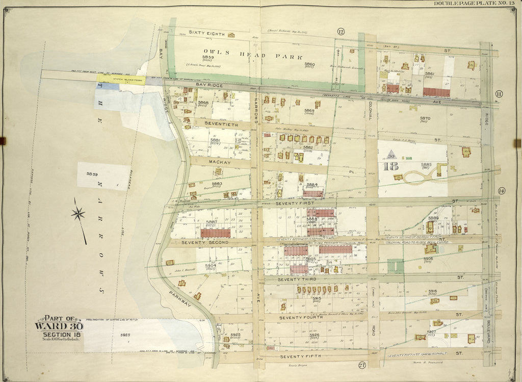 Detail of Map bounded by 68th St., Ridge Blvd; Including 75th St., Bay Ridge Parkway, New York by Anonymous