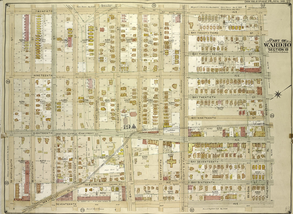 Detail of Map bounded by 20th Ave., Benson Ave., Ruthrford Pl; Including 17th Ave., New Utrech Ave., 78th St., New York by Anonymous