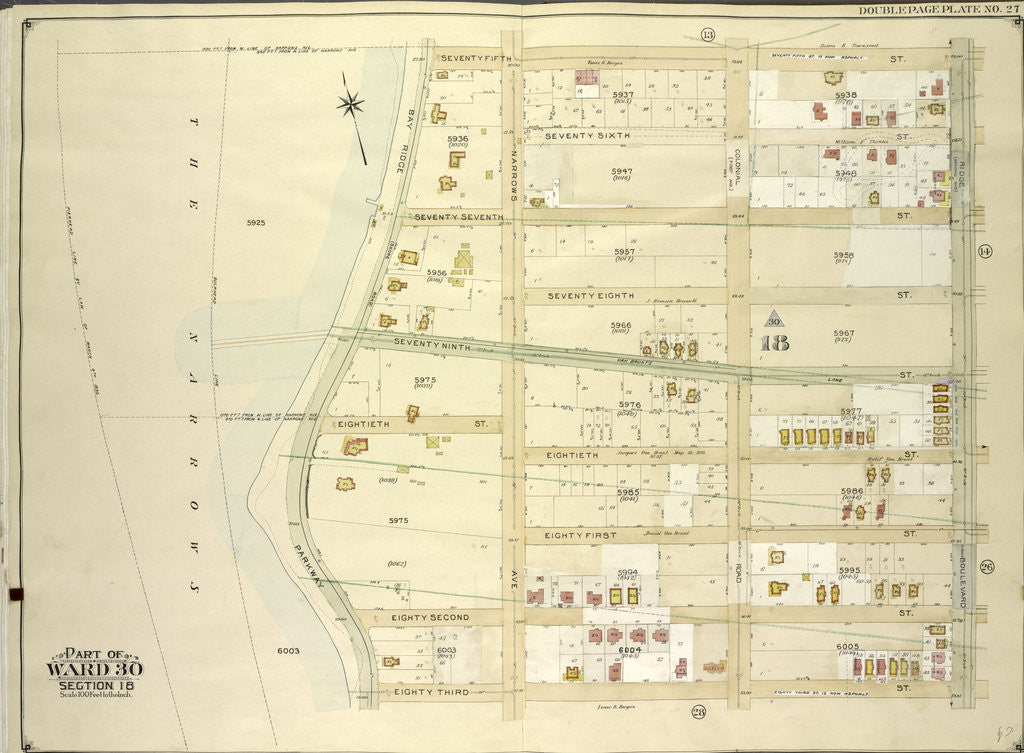 Detail of Map bounded by 75th St., Ridge Blvd; Including 83rd St., Bay Ridge Parkway, New York by Anonymous