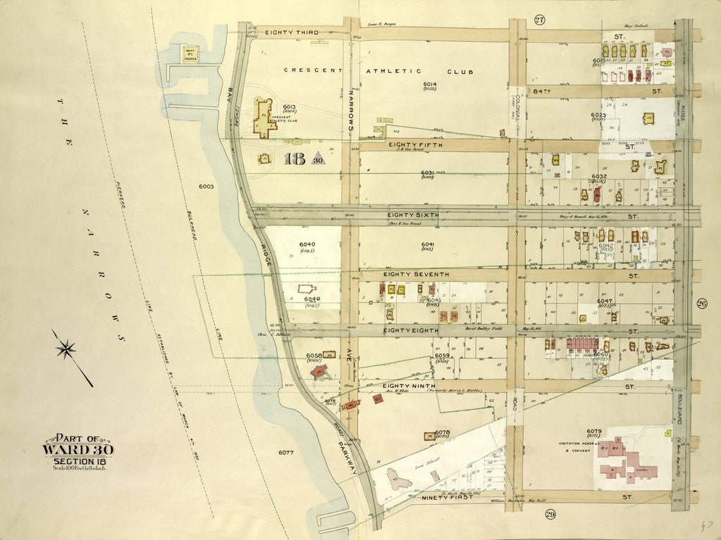 Detail of Map bounded by 83rd St., Ridge Blvd., 91st St., Bay Ridge Parkway, New York by Anonymous
