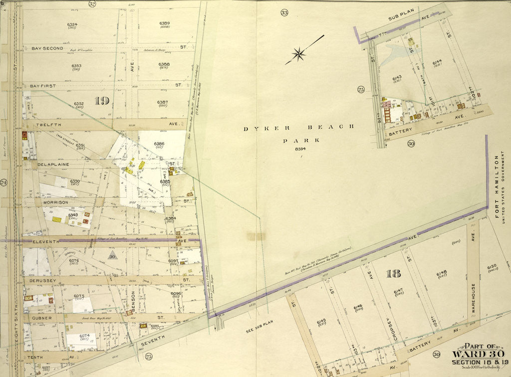 Detail of Map bounded by 7th Ave., 102nd St., Battery Ave., New York by Anonymous
