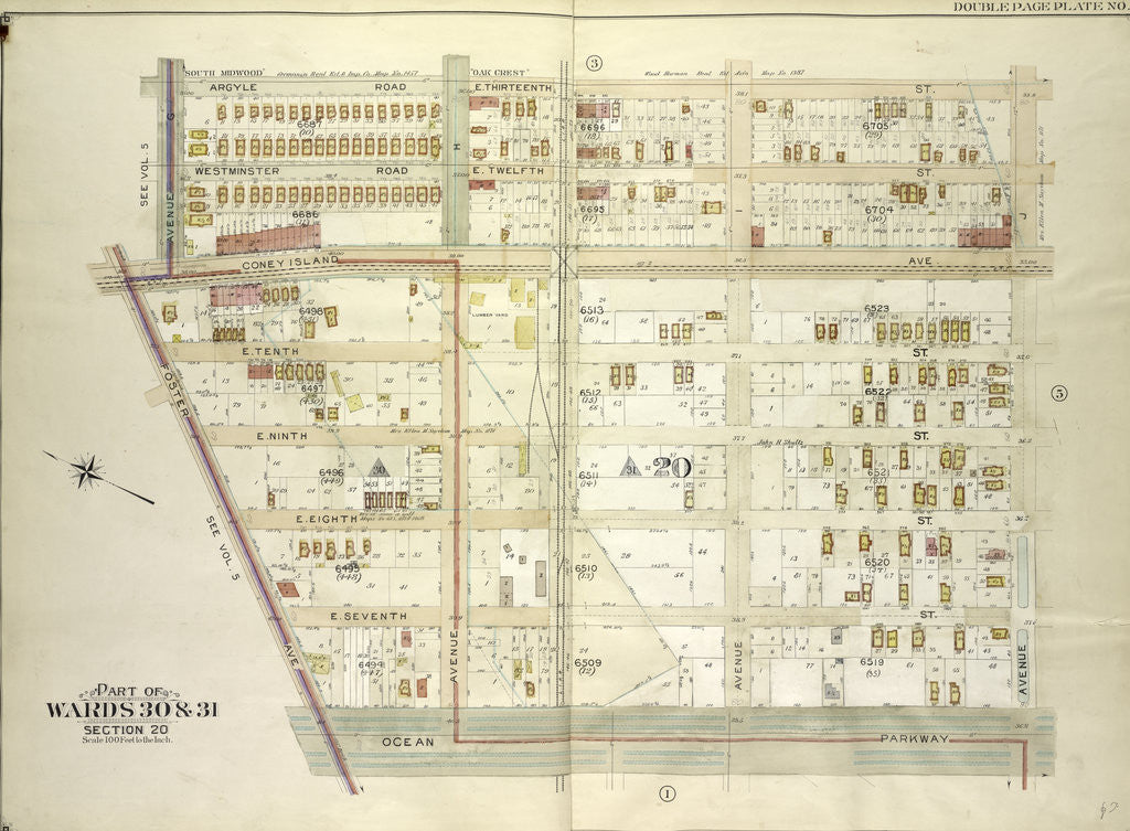 Detail of Map bounded by Argyle Road, E. 13th St., Avenue J; Including Ocean Parkway, Foster Ave., Avenue G., New York by Anonymous