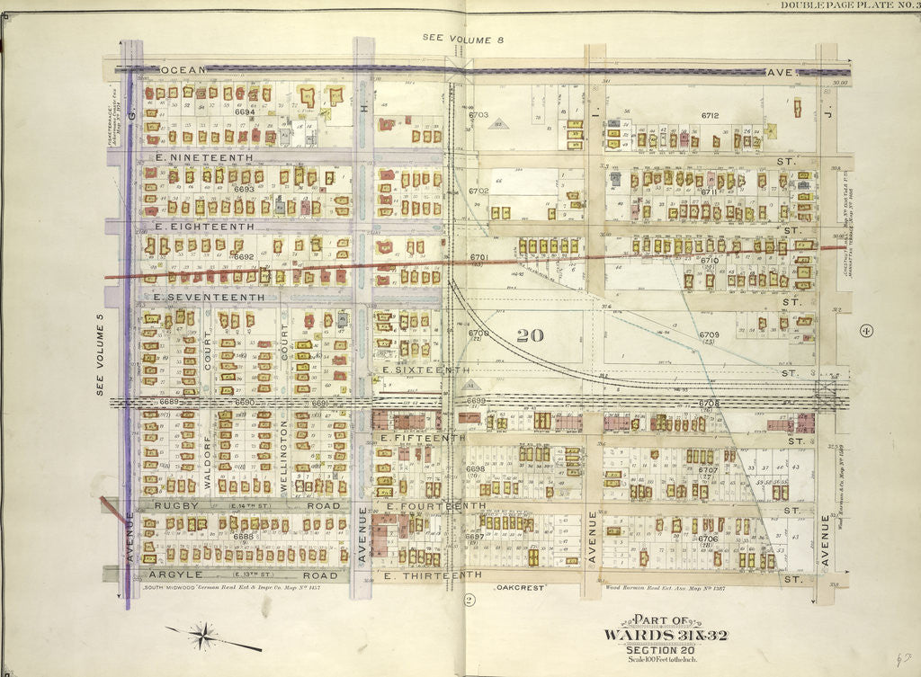 Detail of Map bounded by Ocean Ave., Avenue J, E. 13th St; Including Argyle Road, Avenue G., New York by Anonymous
