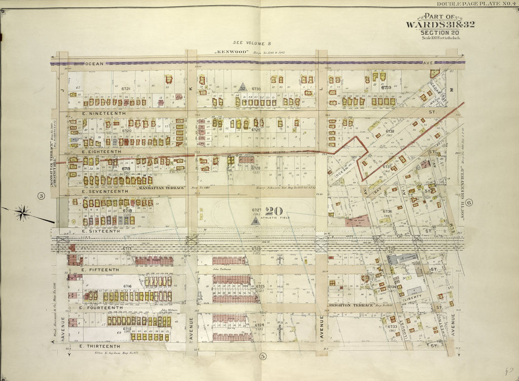 Detail of Map bounded by Ocean Ave., Avenue M; Including E. 13th St., Avenue J., New York by Anonymous