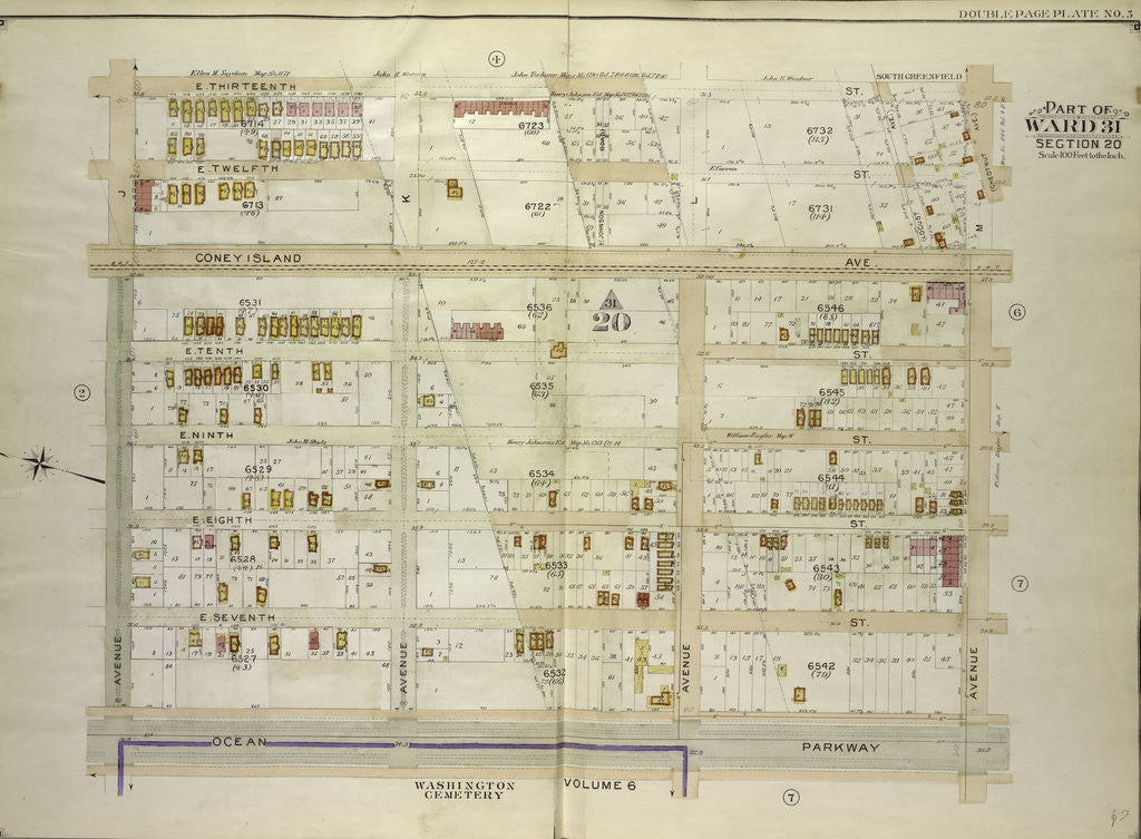 Detail of Map bounded by E. 13th St., Avenue M; Including Ocean Parkway, Avenue J., New York by Anonymous
