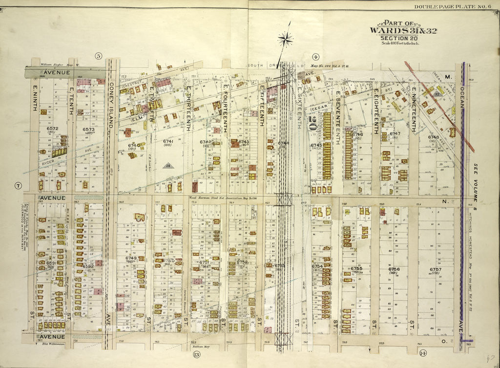 Detail of Map bounded by Avenue M, Ocean Ave; Including Avenue O, E. 9th St., New York by Anonymous