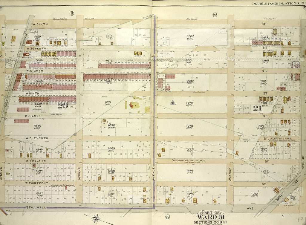 Detail of Map bounded by W. 6th St., Avenue U, 86th St; Including Stillwell Ave., Avenue Q., New York by Anonymous