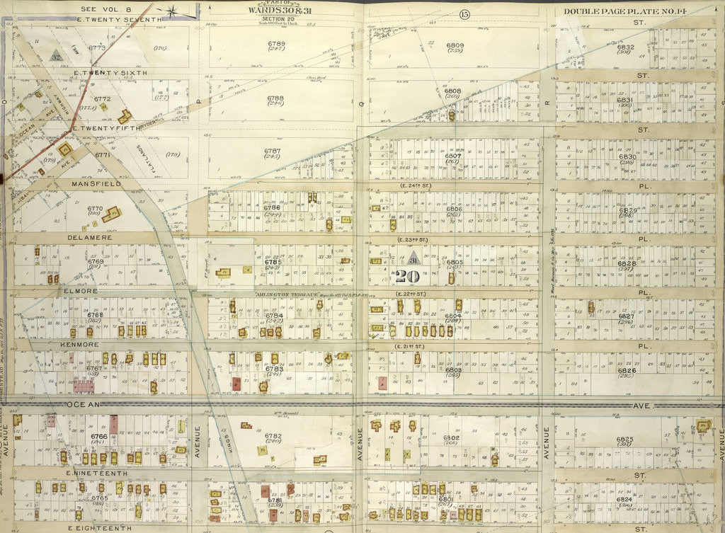 Detail of Map bounded by E 27th St., Avenue S; Including E. 18th St., Avenue O., New York by Anonymous
