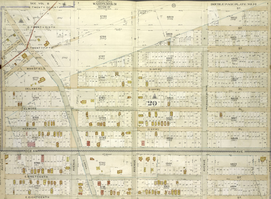 Detail of Map bounded by E 27th St., Avenue S; Including E. 18th St., Avenue O., New York by Anonymous