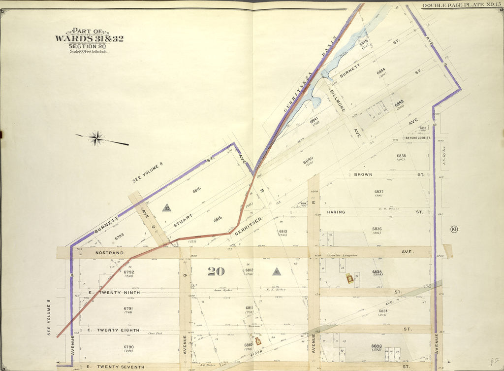 Detail of Map bounded by Burnett St., Avenue S; Including E. 27th St., Avenue P., New York by Anonymous