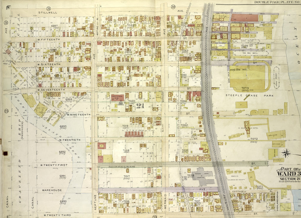 Detail of Map bounded by Stillwell Ave., Atlantic Ocean; Including W. 33rd St., Canal Ave., New York by Anonymous
