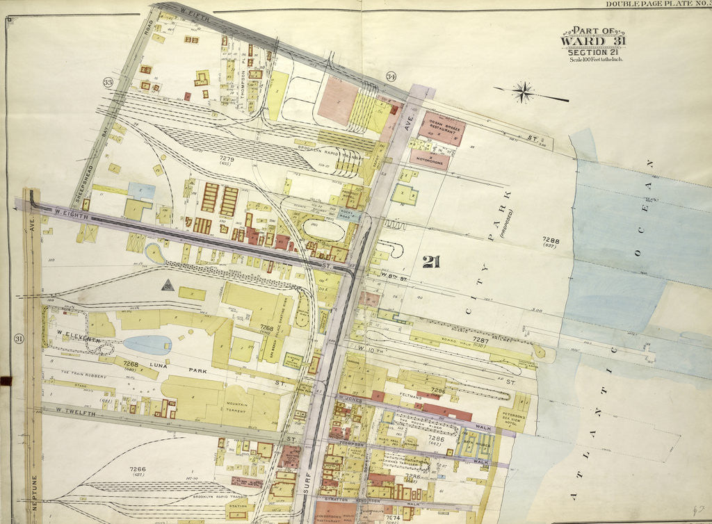 Detail of Map bounded by E. 5th St., Atlantic Ocean, Stillwell Ave; Including Neptune Ave., W. 8th St., Sheephead Road, New York by Anonymous