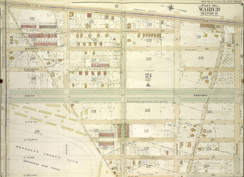 Detail of Map bounded by Coney Island Ave., Avenue W; Including E. 2nd St., Avenue S., New York by Anonymous
