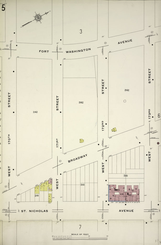 Detail of Map bounded by Fort Washington Ave., W. 173rd St., St. Nicholas Ave., W. 170th St., New York by Anonymous