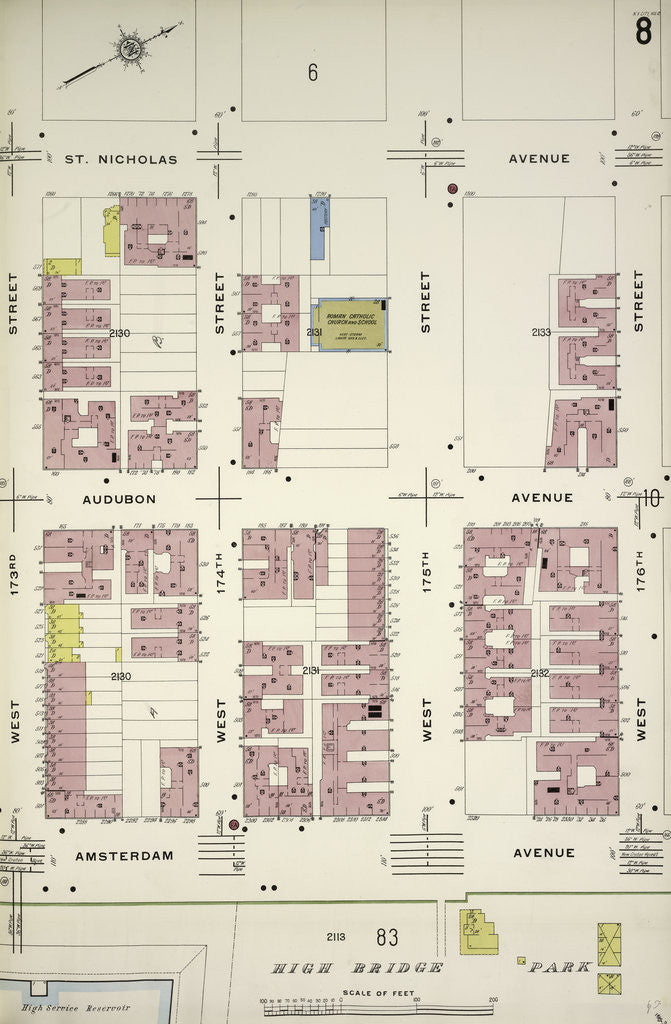 Detail of Map bounded by St. Nicholas Ave., W. 176th St., Amsterdam Ave., W. 173rd St., New York by Anonymous