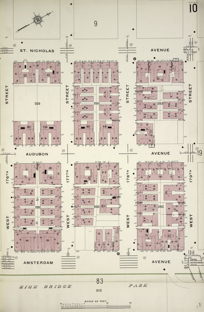 Detail of Map bounded by St. Nicholas Ave., W. 179th St., Amsterdam Ave., W. 176th St., New York by Anonymous