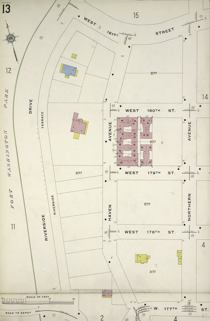 Detail of Map bounded by W. 181st St., Northern Ave., W. 177th St., Riverside Drive, New York by Anonymous