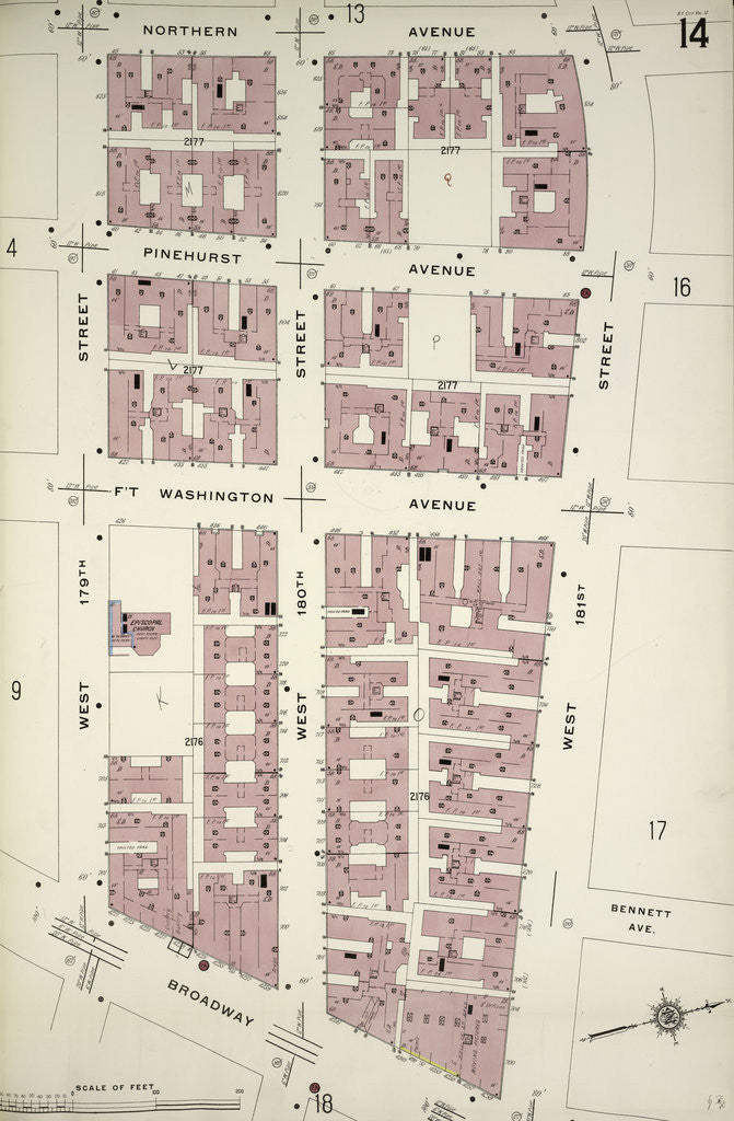 Detail of Map bounded by Northern Ave., W. 181st St., Broadway, W. 179th St., New York by Anonymous