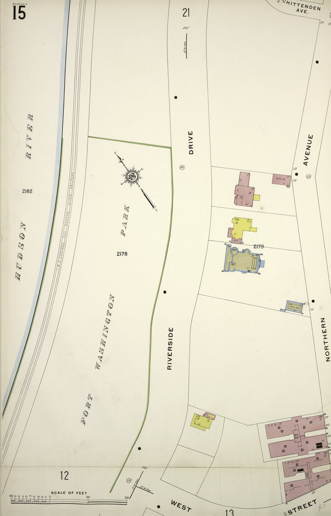 Detail of Map bounded by Hudson River, Northern Ave., W. 181st St., New York by Anonymous