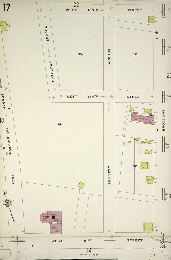 Detail of Map bounded by W. 186th St., Broadway, W. 181st St., Fort Washington Ave., New York by Anonymous