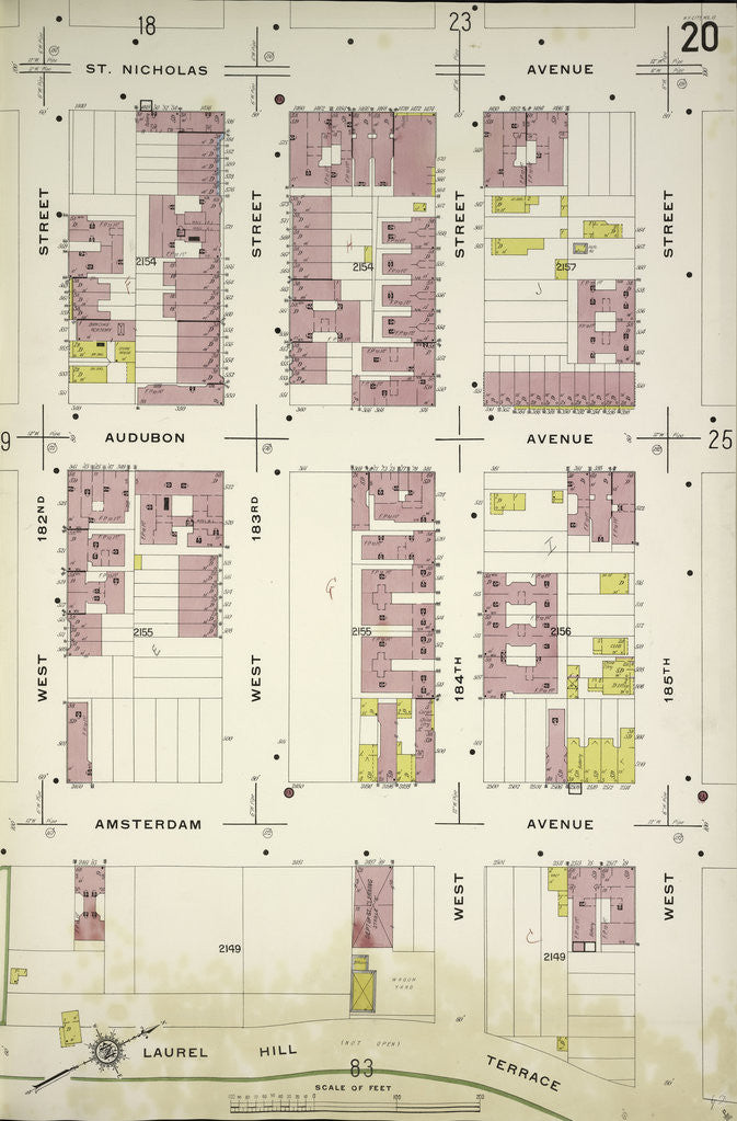 Detail of Map bounded by St. Nicholas Ave., W. 185th St., Laurel Hill Terrace, W. 182nd St., New York by Anonymous