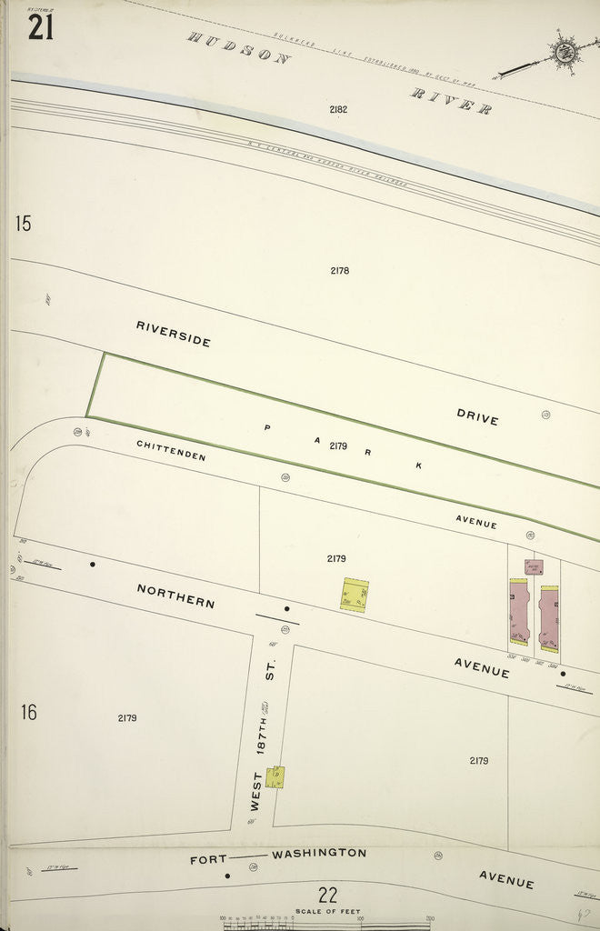 Detail of Map bounded by Hudson River, Fort Washington Ave., New York by Anonymous