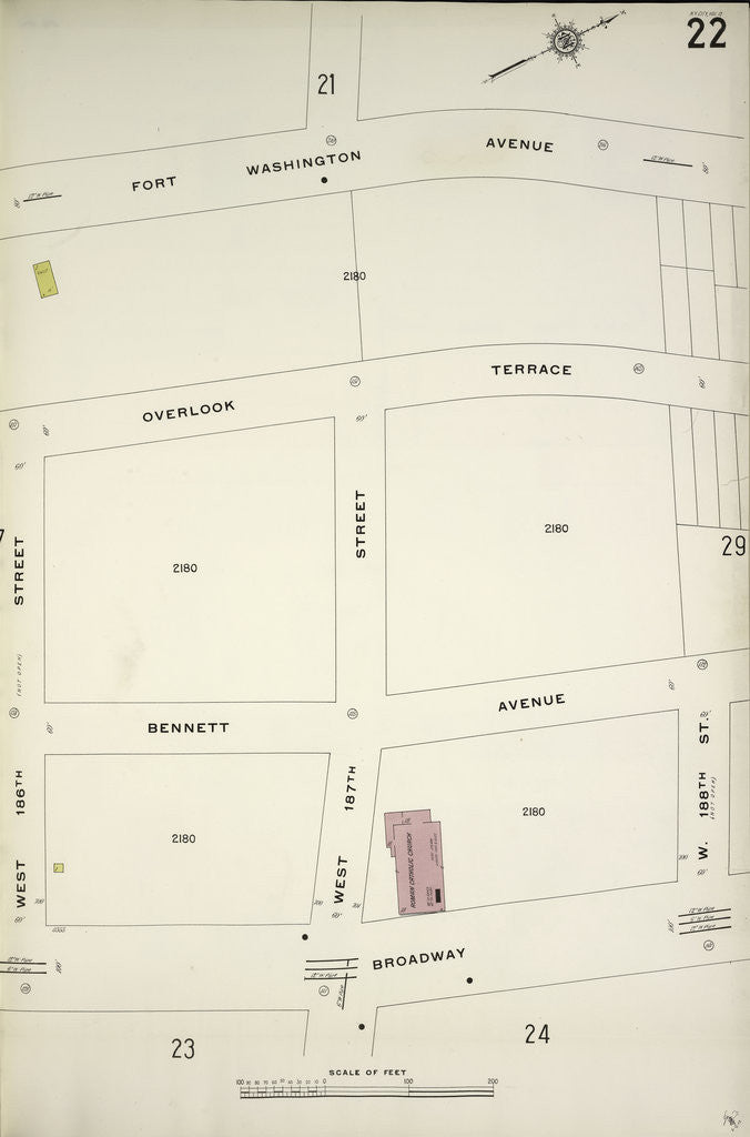 Detail of Map bounded by Fort Wasshington Ave., W. 188th St., Broadway, W. 186th St., New York by Anonymous