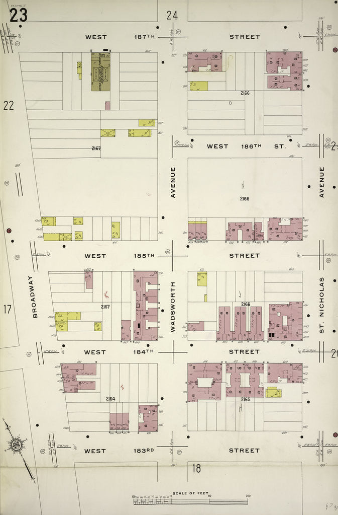 Detail of Map bounded by W. 187th St., St. Nicholas Ave., W. 183rd St., Broadway, New York by Anonymous